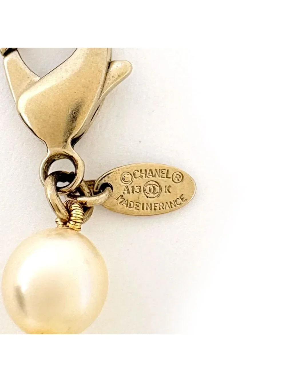 Chanel Necklace CC Logo Faux Pearl White Gold